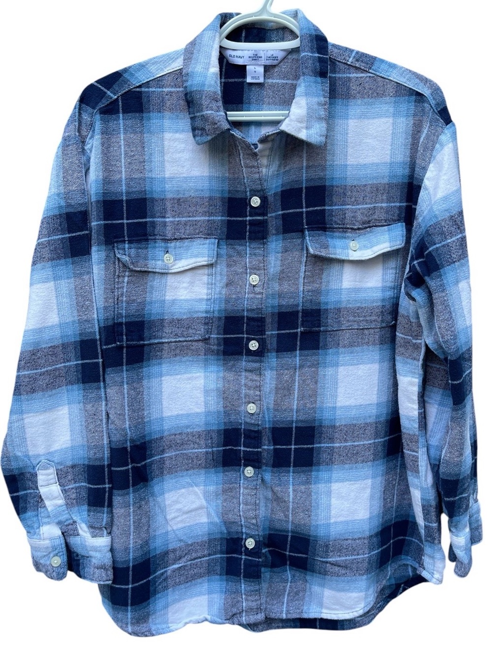 Old Navy Blue Plaid Flannel Boyfriend Shirt Size Large